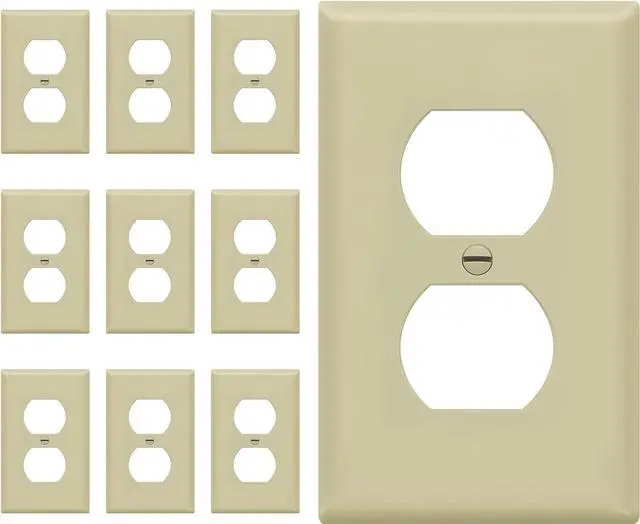 Main image of Duplex Wall Plates Kit by Enerlites 8821-I Home Electrical Outlet Cover, 1-Gang Standard Size, Unbreakable Polycarbonate Material, Ivory- 10 Pack Dual Port Replacement Receptacle Faceplates