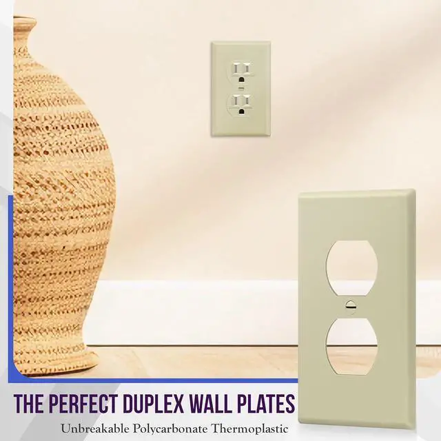 Alt view image 3 of 7 - Duplex Wall Plates Kit by Enerlites 8821-I Home Electrical Outlet Cover, 1-Gang Standard Size, Unbreakable Polycarbonate Material, Ivory- 10 Pack Dual Port Replacement Receptacle Faceplates
