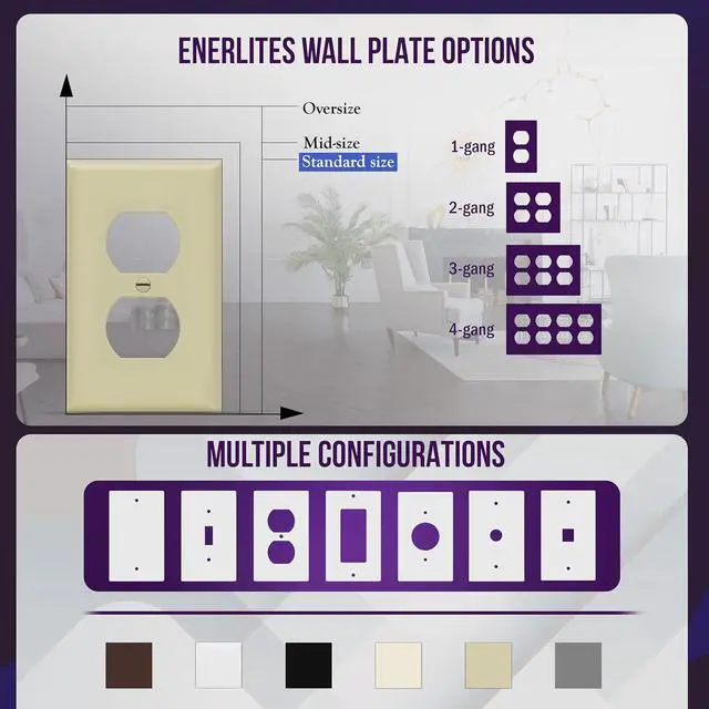 Alt view image 5 of 7 - Duplex Wall Plates Kit by Enerlites 8821-I Home Electrical Outlet Cover, 1-Gang Standard Size, Unbreakable Polycarbonate Material, Ivory- 10 Pack Dual Port Replacement Receptacle Faceplates