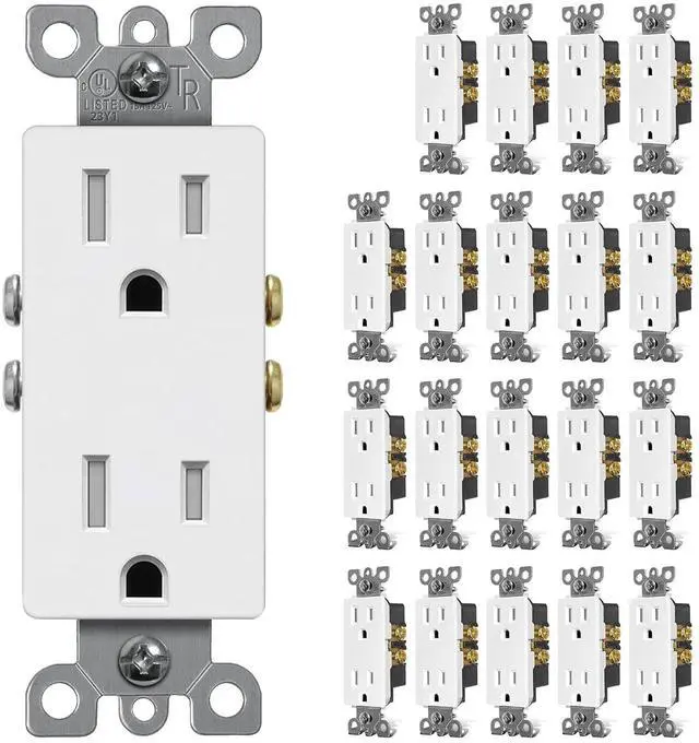 Main image of CML 15 Amp Decorator Wall Receptacle Outlet, Child-Safe Tamper Resistant, Standard Electrical Outlets, 15A/125V, 2 Pole 3 Wire, UL Listed, 20 Pack, White