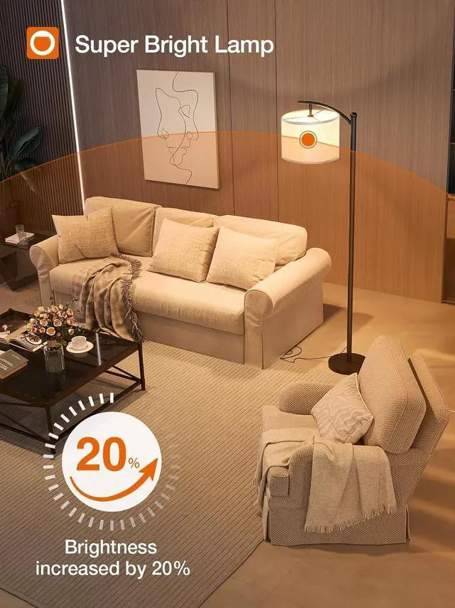 Alt view image 2 of 7 - addlon Floor Lamp for Living Room with 3 Color Temperatures, Standing lamp with Linen lampshade for Bedroom, Office, Lamps with 9W LED Bulb Included - Black with Beige Lampshade