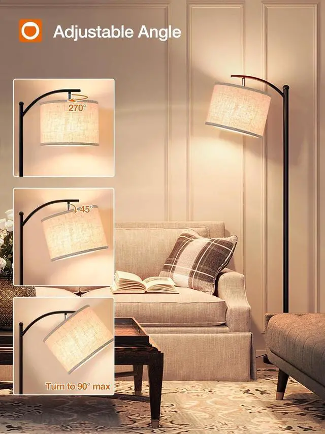 Alt view image 4 of 7 - addlon Floor Lamp for Living Room with 3 Color Temperatures, Standing lamp with Linen lampshade for Bedroom, Office, Lamps with 9W LED Bulb Included - Black with Beige Lampshade