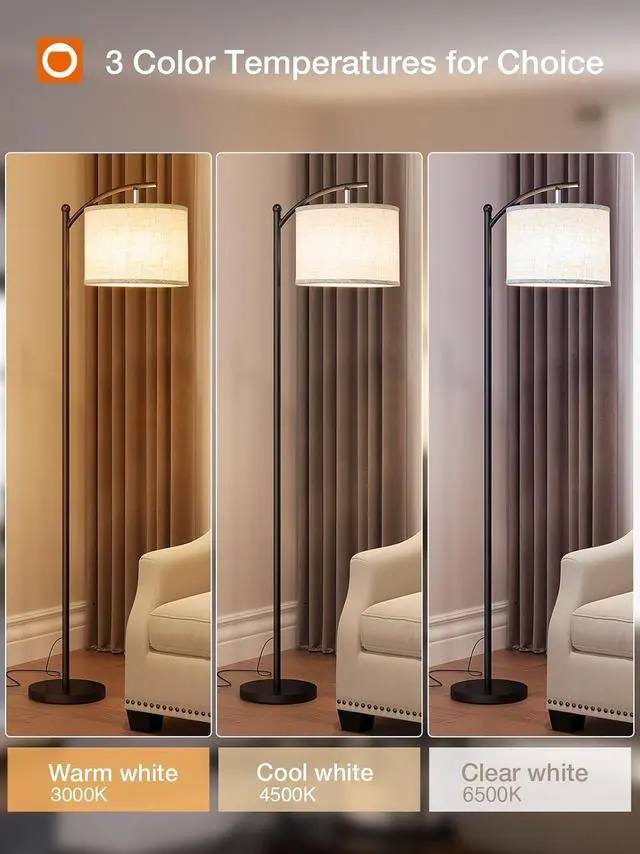 Alt view image 5 of 7 - addlon Floor Lamp for Living Room with 3 Color Temperatures, Standing lamp with Linen lampshade for Bedroom, Office, Lamps with 9W LED Bulb Included - Black with Beige Lampshade