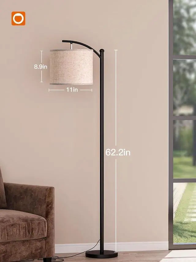 Alt view image 6 of 7 - addlon Floor Lamp for Living Room with 3 Color Temperatures, Standing lamp with Linen lampshade for Bedroom, Office, Lamps with 9W LED Bulb Included - Black with Beige Lampshade