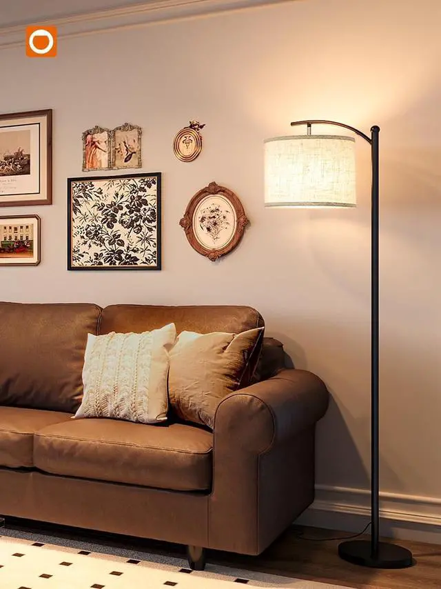 Alt view image 7 of 7 - addlon Floor Lamp for Living Room with 3 Color Temperatures, Standing lamp with Linen lampshade for Bedroom, Office, Lamps with 9W LED Bulb Included - Black with Beige Lampshade
