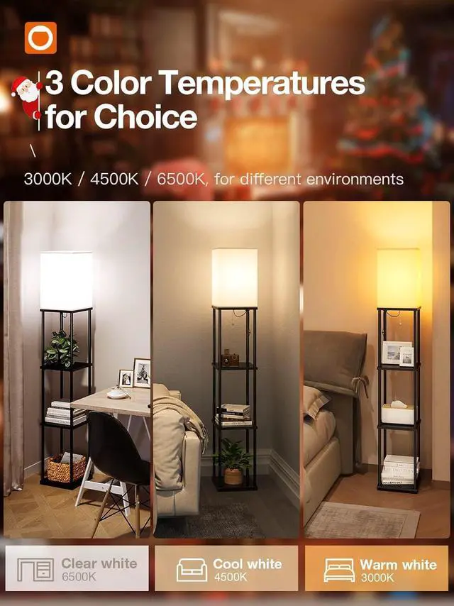 Alt view image 2 of 6 - addlon Floor Lamps with Shelves, 4-Tier Modern Shelf Floor Lamp with 3CCT LED Bulb, Display Floor Lamp for Living Room, Bedroom and Office - Black