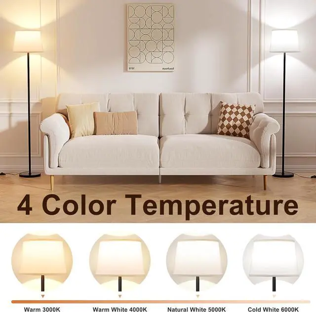 Alt view image 4 of 6 - Modern Floor Lamp with Adjustable Brightness, Remote Control, Black, LED Bulbs, White Shade, Foot Switch, Easy Assembly