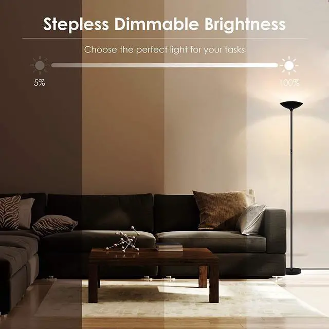 Alt view image 3 of 6 - BoostArea Floor Lamp/Standing Lamp, 20W 2000LM LED Torchiere Lamp, Stepless Dimmable, Touch Control, 3000K Daylight, 50000hrs Lifespan for Living Room, Bedroom
