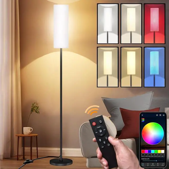 Main image of Smart LED Floor Lamp with APP Control & RGB Colors - Dimmable Standing Lamp for Living Room, Bedroom, Gaming - Remote, Timer, 9W Bulb Included, 67" Modern Tall Lamp (White)