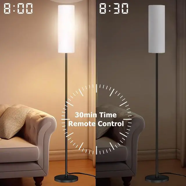 Alt view image 7 of 7 - Smart LED Floor Lamp with APP Control & RGB Colors - Dimmable Standing Lamp for Living Room, Bedroom, Gaming - Remote, Timer, 9W Bulb Included, 67" Modern Tall Lamp (White)