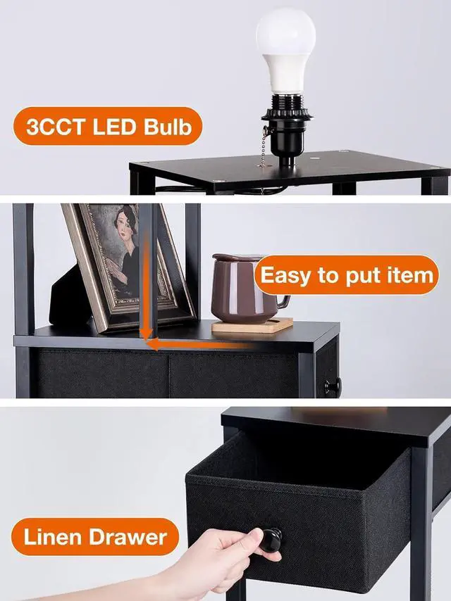 Alt view image 6 of 7 - addlon Floor lamp with 2 USB, 1 Outlet and Drawer, 3 Color Temperatures LED Bulb (9W), Sofa lamp with White lampshade, Display Floor lamp with Shelves for Living Room, Bedroom and Office - Black