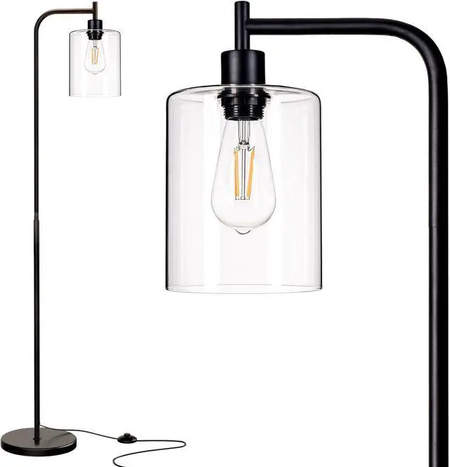Main image of addlon Floor Lamps for Living Room Bright Lighting with Glass lampshade, Modern Bright Floor Lamp with LED Bulbs Industrial Standing lamp for beroom, Tall Pole Lamps Office - Black