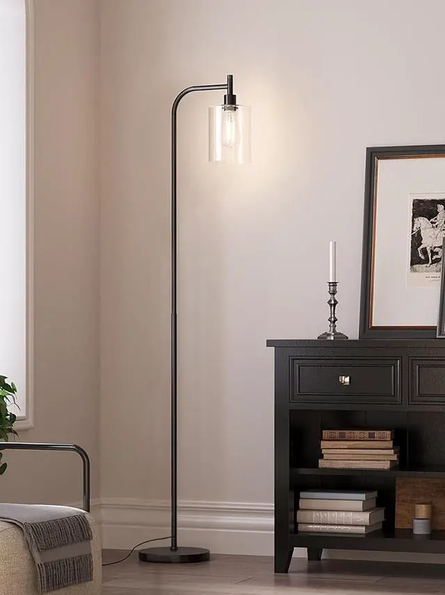 Alt view image 3 of 7 - addlon Floor Lamps for Living Room Bright Lighting with Glass lampshade, Modern Bright Floor Lamp with LED Bulbs Industrial Standing lamp for beroom, Tall Pole Lamps Office - Black