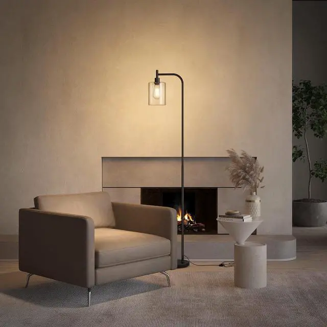 Alt view image 7 of 7 - addlon Floor Lamps for Living Room Bright Lighting with Glass lampshade, Modern Bright Floor Lamp with LED Bulbs Industrial Standing lamp for beroom, Tall Pole Lamps Office - Black