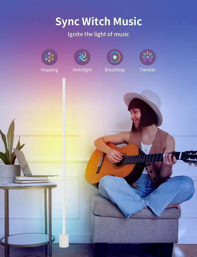 Alt view image 5 of 6 - Ailofy Smart Corner Floor Lamp, LED Floor Lamp with Alexa and App Control, 16 Million DIY Colors, Music Sync, DIY Color Modes,Timer Setting, Suitable for Living Room and Bedroom