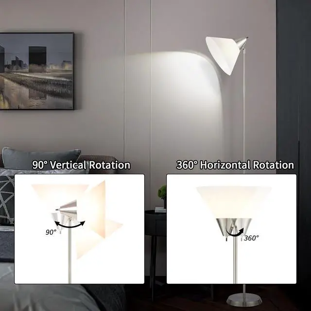 Alt view image 3 of 7 - HonoDing Floor Lamp Standing Lamp Adjustable Head Arcylic Shade Floor Lamps for Living Room/Office/Bedroom (Satin Nickel)