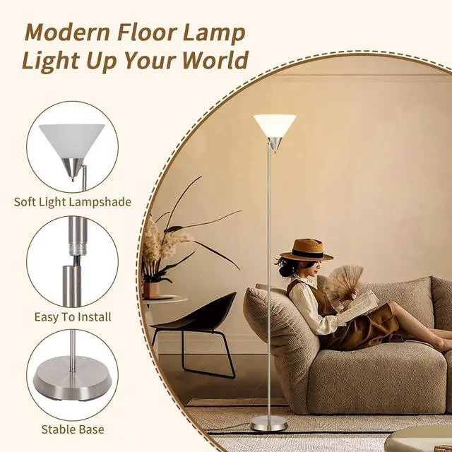Alt view image 4 of 7 - HonoDing Floor Lamp Standing Lamp Adjustable Head Arcylic Shade Floor Lamps for Living Room/Office/Bedroom (Satin Nickel)