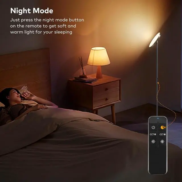 Alt view image 5 of 7 - Bright Floor Lamp, 36W 3500LM Standing LED Lamp with Remote, Dimmable Torchiere Tall Lights 2700K Warm White to 6500K Cool White, Night Mode/Memory Function, for Living Room, Bedroom, Office (Black)