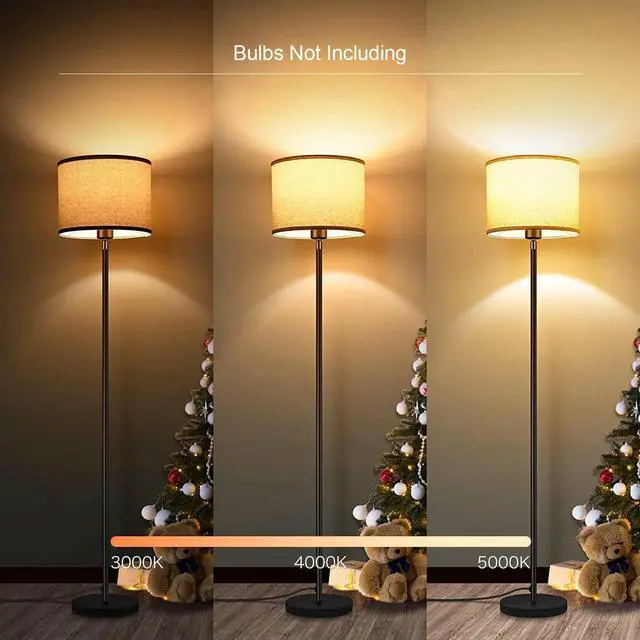 Alt view image 2 of 6 - Modern Floor Lamps for Living Room Bedroom, Small Standing Lamp with Lampshade, Simple 58" Tall Lamp, Foot Pedal Switch, Black Floor Lamp for Office/Classroom/Kids Room (Bulbs Not Including)