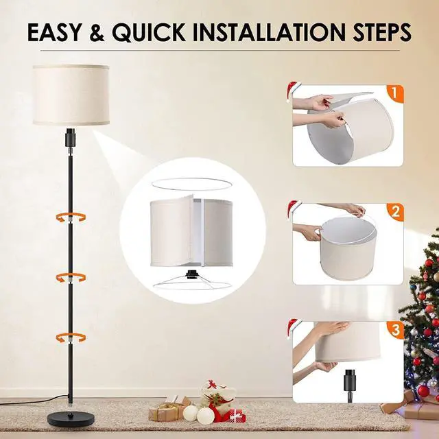 Alt view image 6 of 6 - Modern Floor Lamps for Living Room Bedroom, Small Standing Lamp with Lampshade, Simple 58" Tall Lamp, Foot Pedal Switch, Black Floor Lamp for Office/Classroom/Kids Room (Bulbs Not Including)