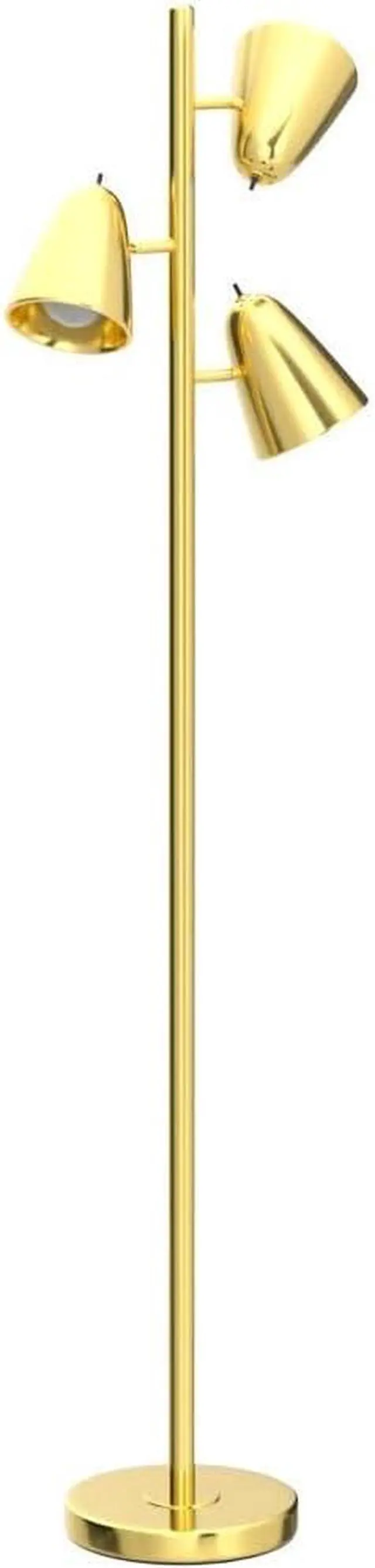 Alt view image 4 of 7 - QiMH Tree Floor Lamp with 3 Light Bulbs, Standing Tall Pole Lamps for Living Room Bedroom Office, Reading Stand up Lamps with 3 Adjustable Arms, Brushed Gold