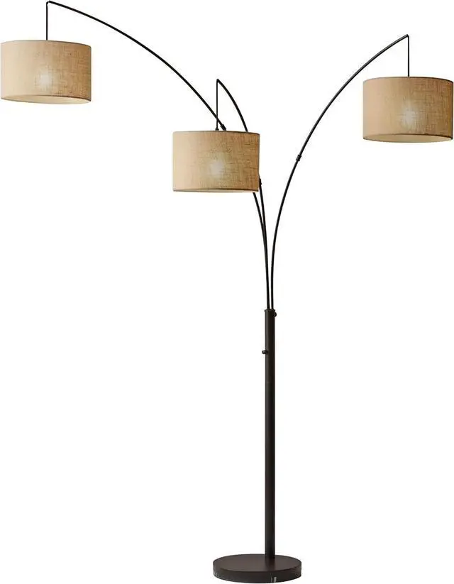 Main image of Adesso Arc Floor Lamp with 3 Movable Shades & Dimmable Brightness - Perfect Lighting for Bedroom, Living Room and Corner Decor, Antique Bronze