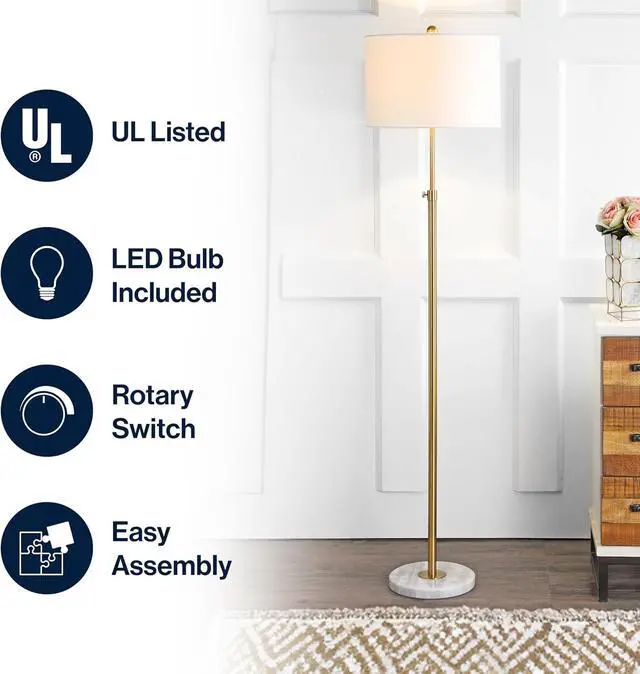 Alt view image 3 of 7 - JONATHAN Y JYL3022A June 65" Adjustable Metal/Marble LED Floor Lamp, Modern, Contemporary, Elegant, Glam, Office, Living Room, Family Room, Dining Room, Bedroom, Hallway, Foyer, Brass