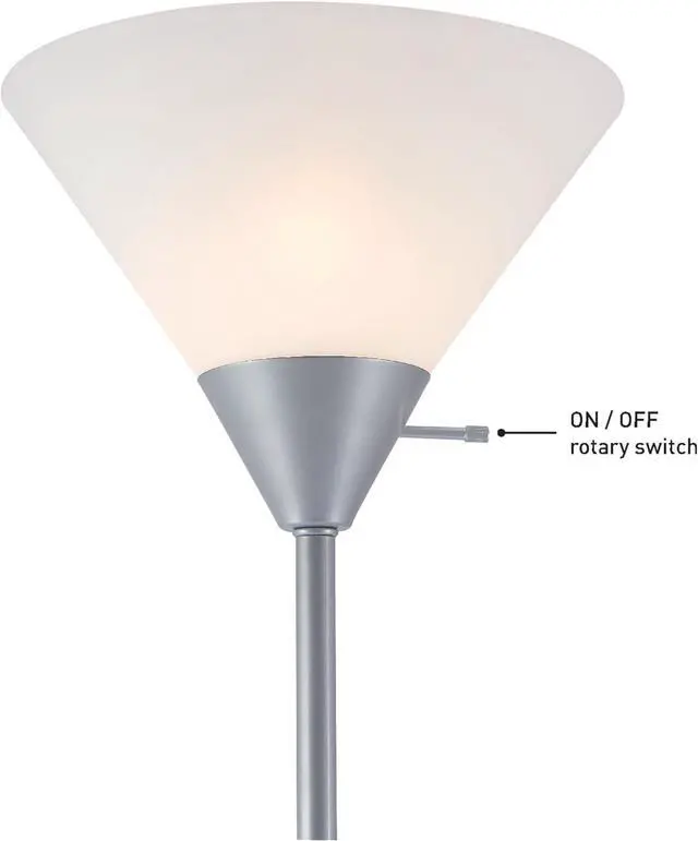 Alt view image 4 of 7 - GLOBE Electric 677150 Elliott 72" Floor Lamp, Silver, White Plastic Shade, On/Off Rotary Switch on Shade, Standing, Living Room Decor, Bedroom, Tall, Corner Light