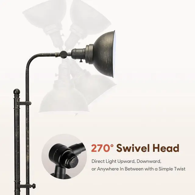 Alt view image 3 of 7 - VONLUCE Floor Lamp for Living Room, 65'' Tall Industrial Floor Lamp, Adjustable Height & Head Vintage Metal Standing Reading Pole Lamp for Bedroom, Office, Farmhouse