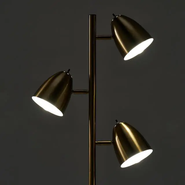 Alt view image 5 of 7 - Brightech Jacob LED Standing Lamp, Modern Bright Floor Lamps for Living Rooms & Bedrooms, Tall LED Lighting Lamp with Adjustable 3 Light Tree  Antique Brass/Gold