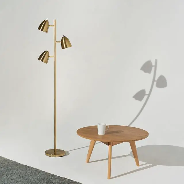 Alt view image 7 of 7 - Brightech Jacob LED Standing Lamp, Modern Bright Floor Lamps for Living Rooms & Bedrooms, Tall LED Lighting Lamp with Adjustable 3 Light Tree  Antique Brass/Gold