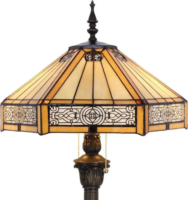 Main image of WERFACTORY Tiffany Floor Lamp Yellow Hexagon Stained Glass Mission Standing Reading Light 16X16X64 Inches Antique Pole Corner Lamp Decor Bedroom Living Room Home Office S011 Series