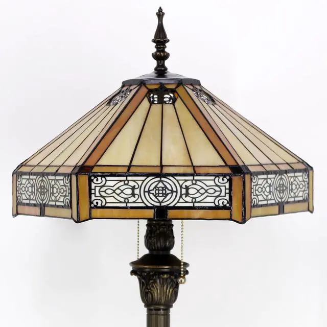 Alt view image 2 of 7 - WERFACTORY Tiffany Floor Lamp Yellow Hexagon Stained Glass Mission Standing Reading Light 16X16X64 Inches Antique Pole Corner Lamp Decor Bedroom Living Room Home Office S011 Series