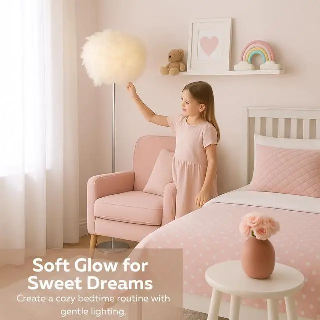Alt view image 2 of 7 - LIGHTACCENTS 69" Luxury Feather Floor Lamp with Chrome Base - Fluffy Cloud Standing Light for Living Room, Bedroom, Nursery, Vanity (White)