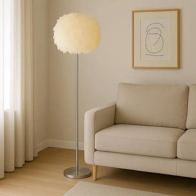 Alt view image 4 of 7 - LIGHTACCENTS 69" Luxury Feather Floor Lamp with Chrome Base - Fluffy Cloud Standing Light for Living Room, Bedroom, Nursery, Vanity (White)