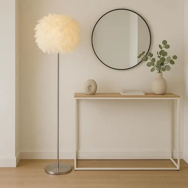 Alt view image 6 of 7 - LIGHTACCENTS 69" Luxury Feather Floor Lamp with Chrome Base - Fluffy Cloud Standing Light for Living Room, Bedroom, Nursery, Vanity (White)