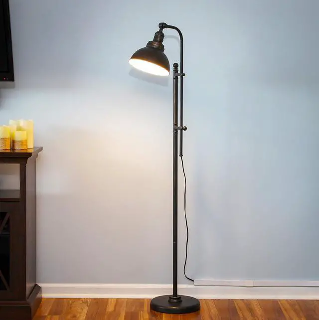 Alt view image 4 of 7 - Brightech Dylan 65.5 in. Distressed Bronze Farmhouse 1-Light Height Adjustable LED Floor Lamp with Bronze Metal Bowl Shade FL-DLN-BNZ