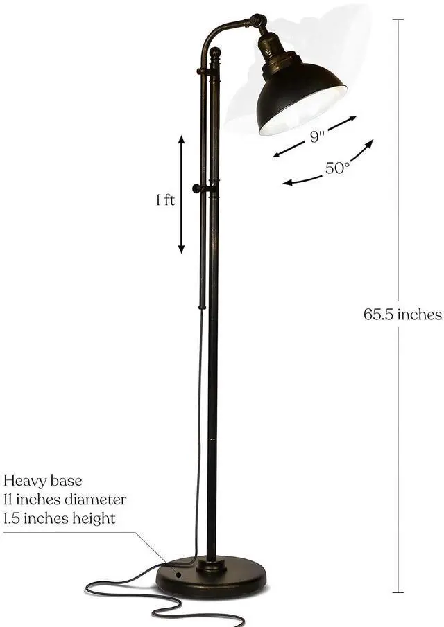Alt view image 5 of 7 - Brightech Dylan 65.5 in. Distressed Bronze Farmhouse 1-Light Height Adjustable LED Floor Lamp with Bronze Metal Bowl Shade FL-DLN-BNZ