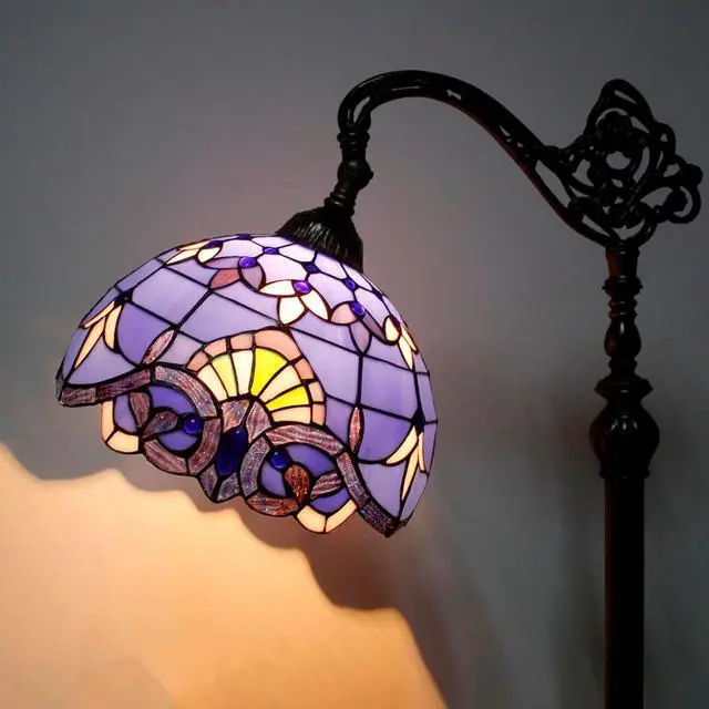 Alt view image 2 of 7 - WERFACTORY Floor Lamp Tiffany Style Blue Purple Stained Glass Arched Lamp 12X18X64 Inches Gooseneck Adjustable Corner Standing Reading Light Decor Bedroom Living Room S003C Series
