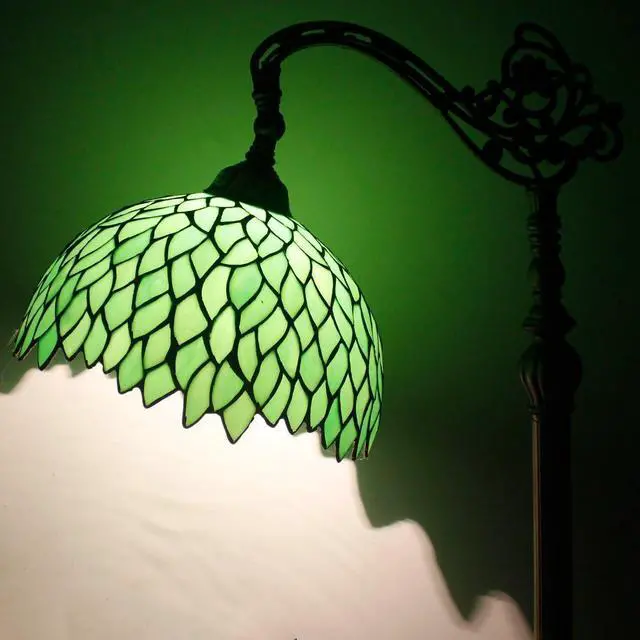 Alt view image 2 of 7 - WERFACTORY Tiffany Lamp Floor Green Wisteria Stained Glass Arched Lamp 12X18X64 Inches Gooseneck Adjustable Corner Standing Reading Light Decor Bedroom Living Room S523 Series