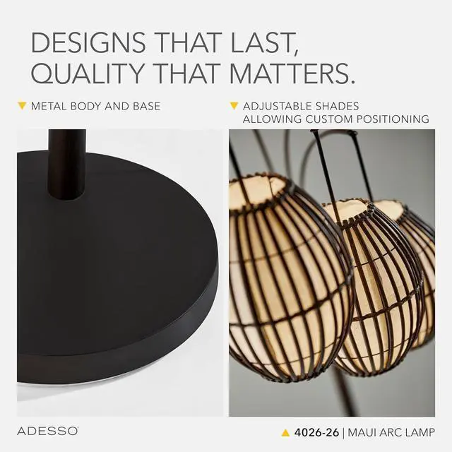 Alt view image 4 of 7 - Adesso Maui Arc Floor Lamp with 3 Movable Shades & Adjustable Height- Perfect Lighting for Bedroom, Living Room and Corner Decor, Antique Bronze