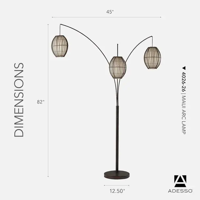 Alt view image 6 of 7 - Adesso Maui Arc Floor Lamp with 3 Movable Shades & Adjustable Height- Perfect Lighting for Bedroom, Living Room and Corner Decor, Antique Bronze