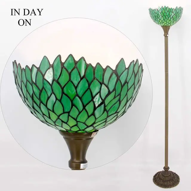 Alt view image 4 of 7 - WERFACTORY Tiffany Floor Lamp Green Wisteria Stained Glass Light 12X12X66 Inches Pole Torchiere Standing Corner Torch Uplight Decor Bedroom Living Room Home Office S523 Series