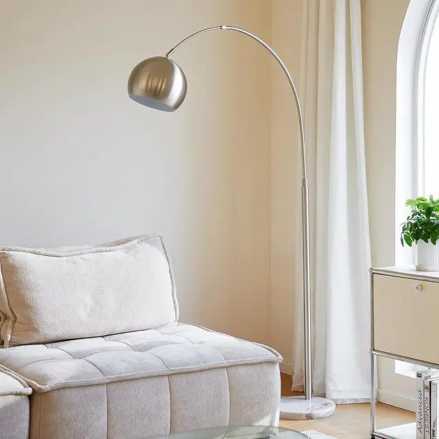 Main image of Modern Floor Lamp for Living Room, Brushed Nickel Arc Floor Lamp with LED Bulb, Marble Base Contemporary Tall Lamp for Living Room Couch Sofa, Height Up to 69 Inch