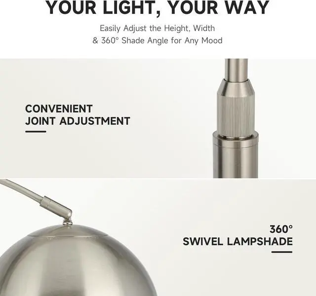 Alt view image 4 of 7 - Modern Floor Lamp for Living Room, Brushed Nickel Arc Floor Lamp with LED Bulb, Marble Base Contemporary Tall Lamp for Living Room Couch Sofa, Height Up to 69 Inch