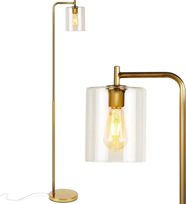 Main image of Brightech Elizabeth LED Floor lamp, Tall Lamp with Glass Shade & Edison Bulb, Industrial Lamp for Living Rooms & Offices, Vintage Standing Lamp for Bedroom in Farmhouse or Rustic Style - Gold