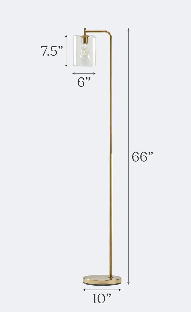 Alt view image 6 of 7 - Brightech Elizabeth LED Floor lamp, Tall Lamp with Glass Shade & Edison Bulb, Industrial Lamp for Living Rooms & Offices, Vintage Standing Lamp for Bedroom in Farmhouse or Rustic Style - Gold