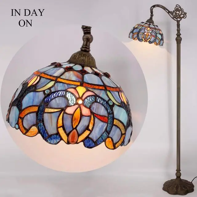 Alt view image 3 of 7 - WERFACTORY Tiffany Floor Lamp Blue Purple Cloud Stained Glass Arched Lamp 12X18X64 Inches Gooseneck Adjustable Corner Standing Reading Light Decor Bedroom Living Room S558 Series