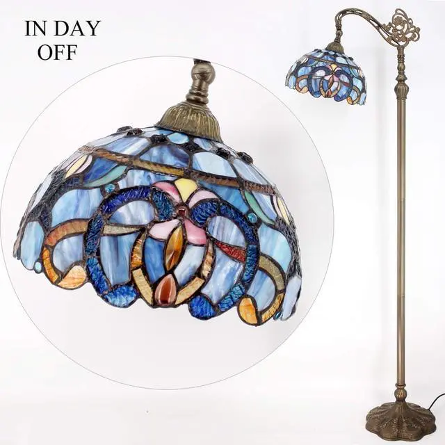 Alt view image 6 of 7 - WERFACTORY Tiffany Floor Lamp Blue Purple Cloud Stained Glass Arched Lamp 12X18X64 Inches Gooseneck Adjustable Corner Standing Reading Light Decor Bedroom Living Room S558 Series