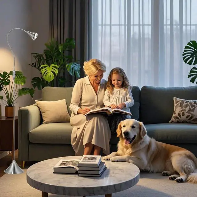 Alt view image 2 of 5 - HomeFocus - LED Floor Lamp,Standing Lamp for Reading,Eye-Caring,Stepless Dimming,Floor Lamp for Living Room,Bedroom,LED 5W,Energy Efficient Super Bright (Satin Nickel)